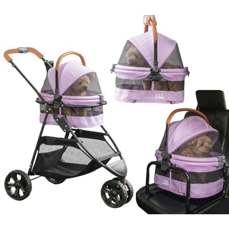 

3-in-1 Travel System for Small Dogs Cats: Ultra Light Aluminum Stroller Converts to Carrier and Booster Seat with Easy Click N