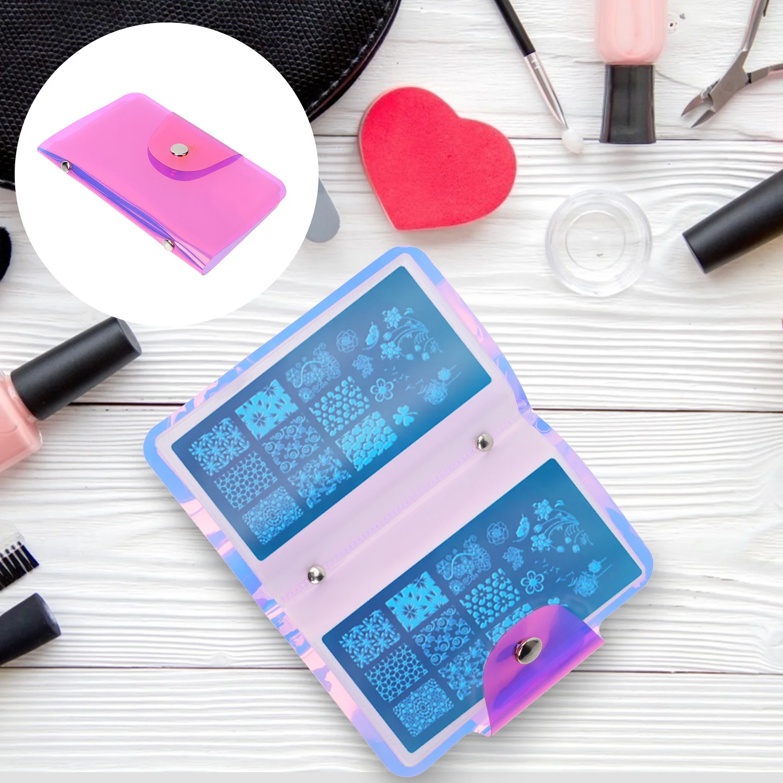 

Nail Template Stamps Plates Stamping Storage Bag Templates Organizer Rectangle Pink