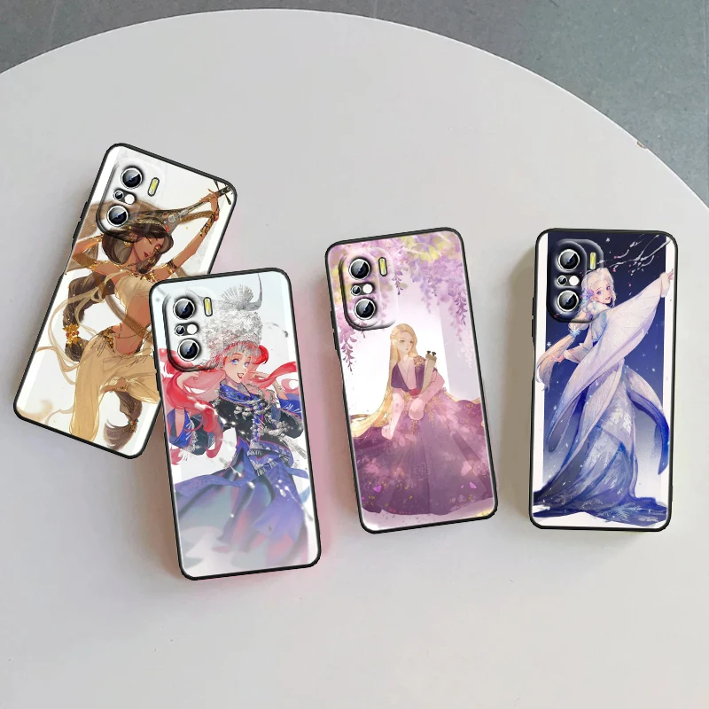 

Disney Princess Cartoon Cute For Xiaomi Redmi 9A 9C 9AT 10C 9 9T 10 12C 13C A3 12 K60 A1 K50 K40 5G Black Funda Phone Case