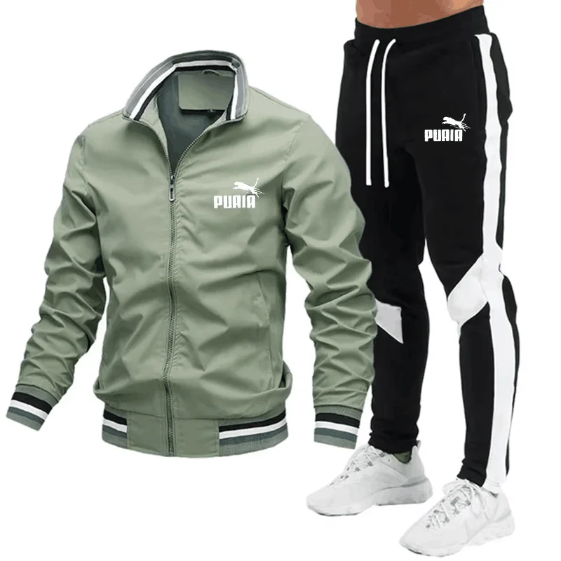 

Men's Sports Jacket and Drawstring Protective Pants Set, Running Sportswear, Fitness Pants, 2-piece Set, Spring and Autumn