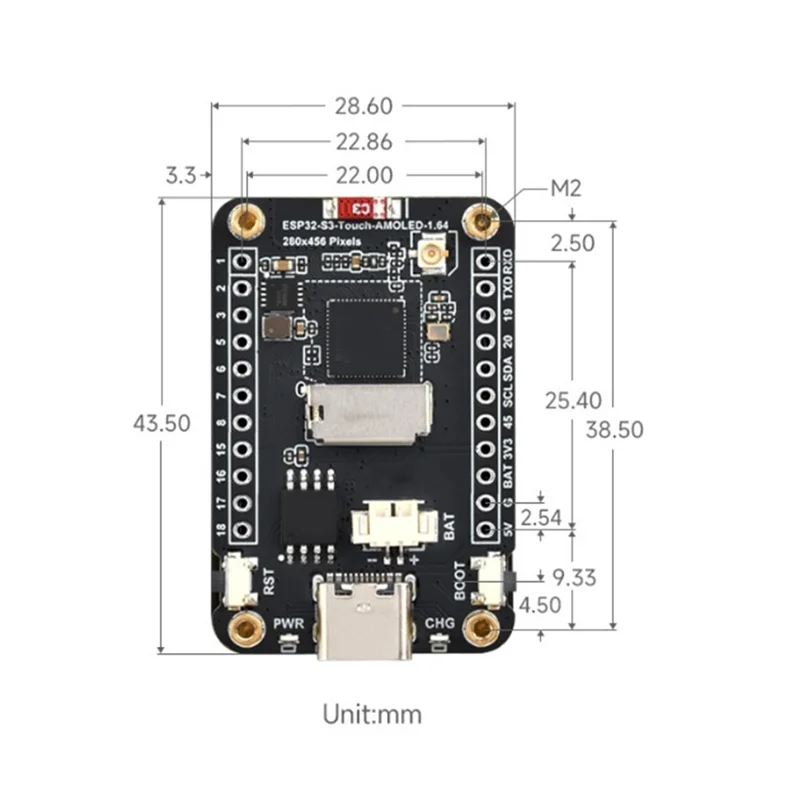 ESP32-S3 AMOLED 1.64-Inch Touch Display Screen Flash-16MB PSRAM-8MB WIFI Bluetooth Wireless Module 280X456 QSPI-AU47