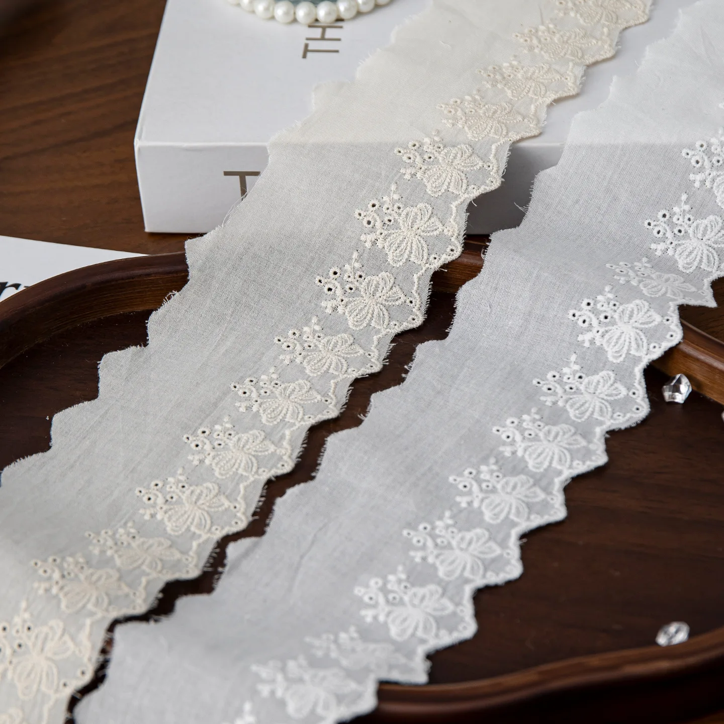 8cm Wide White Beige Cotton Thread Water Soluble Embroidery Lace Sold Per Yard, DIY Clothing Trim for Neckline Cuffs