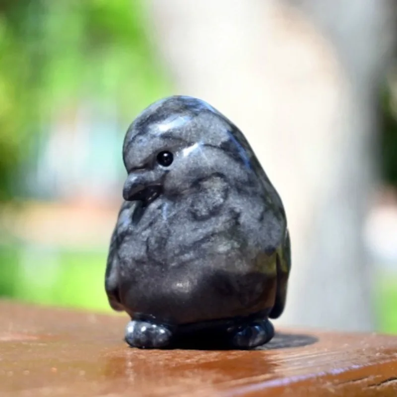 Natural Black line stone Bird ornament，Crystal bird carved，Crystal Bird decor，Hand-carved bird，Halloween &Christmas Day Gift