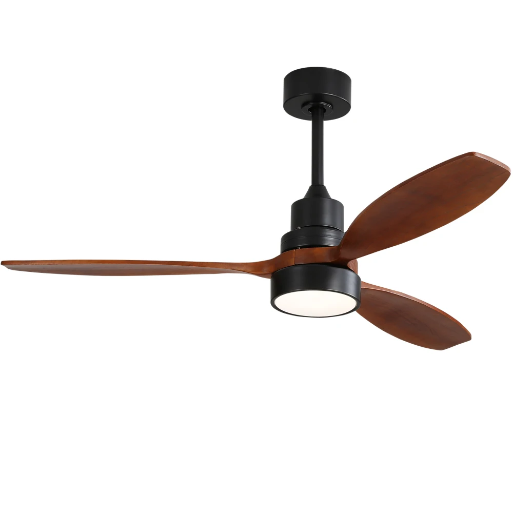 52 Inch Wooden Ceiling Fan with 3 Solid Wood Blades Remote Control Reversible DC Motor with Led Light