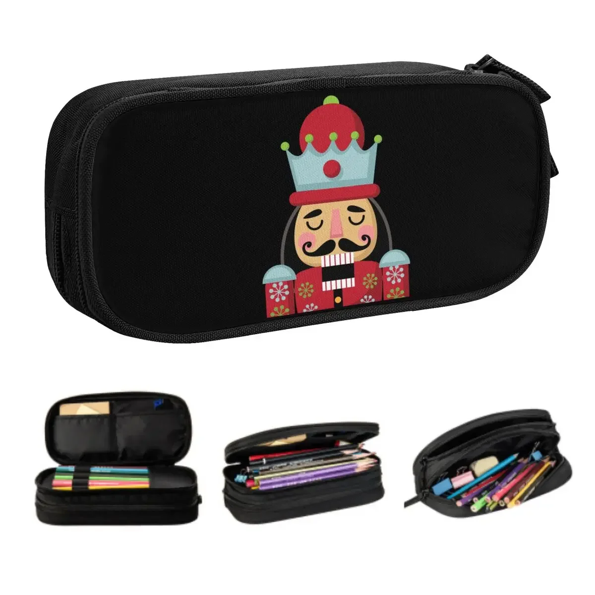 Custom Kawaii Nutcracker Pencil Case for Boys Gilrs Cartoon Soldier Toy Christmas Gift Large Storage Pen Box Bag Stationery