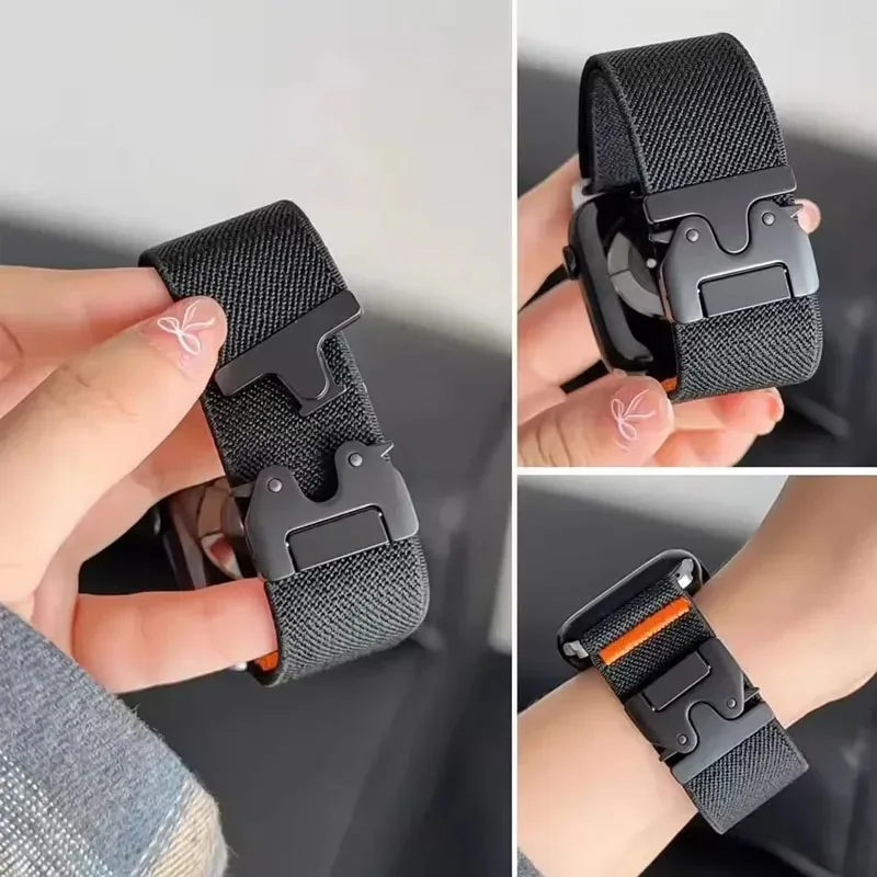 Fallschirm-Nylonarmband für Apple Watch Ultra 3 2 49mm 11 10 46mm 42mm Geflochtenes Elastisches Armband iWatch 9 8 7 6 5 SE 45mm 41mm 44mm