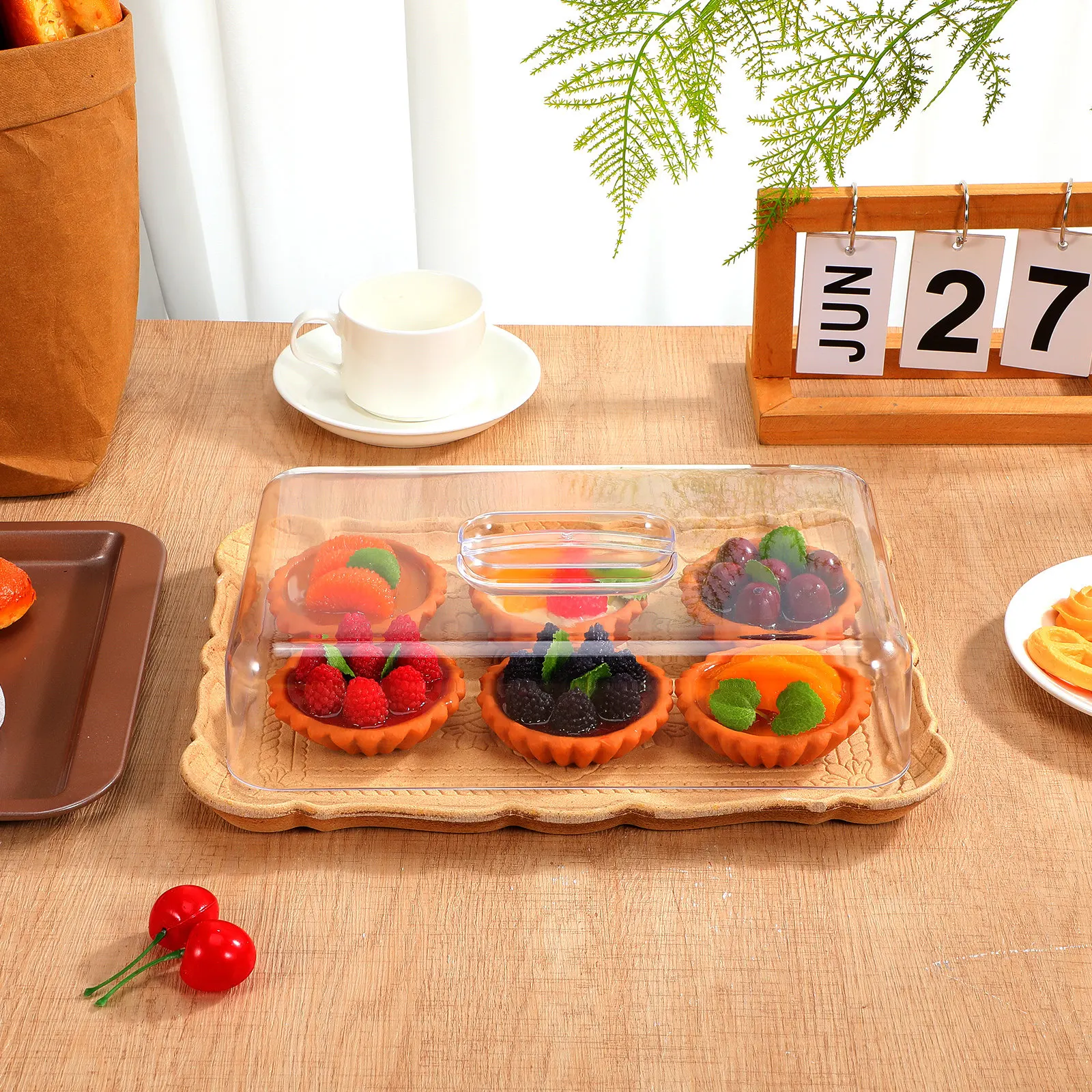 

Transparent Rectangular Acrylic Food Cover Cake Dome Lid for Bread Cookie Dessert Display Stand Kitchen Home Use