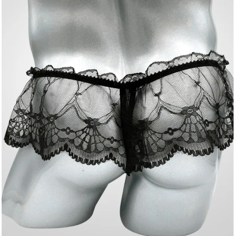 

2Pcs Lace Thongs Men's Sexy Erotic Gay Underwear Mesh Lingerie See Through Nightwear Elasticity Slips Tanga Hombre Трусы М