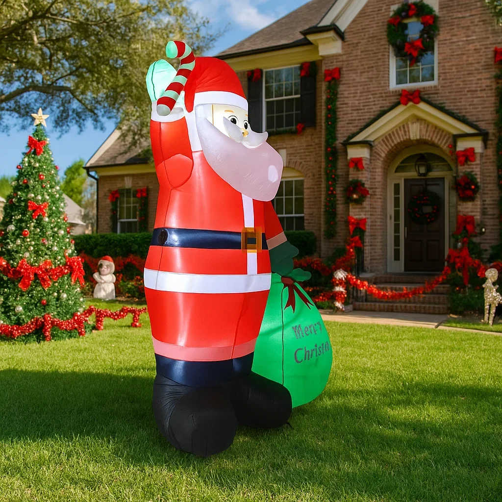 2.4M/7.8FT Christmas Decorations Inflatable Toy Santa Claus Holding Candy Cane Home Yard Xmas Ornaments LED Christmas Party Toy