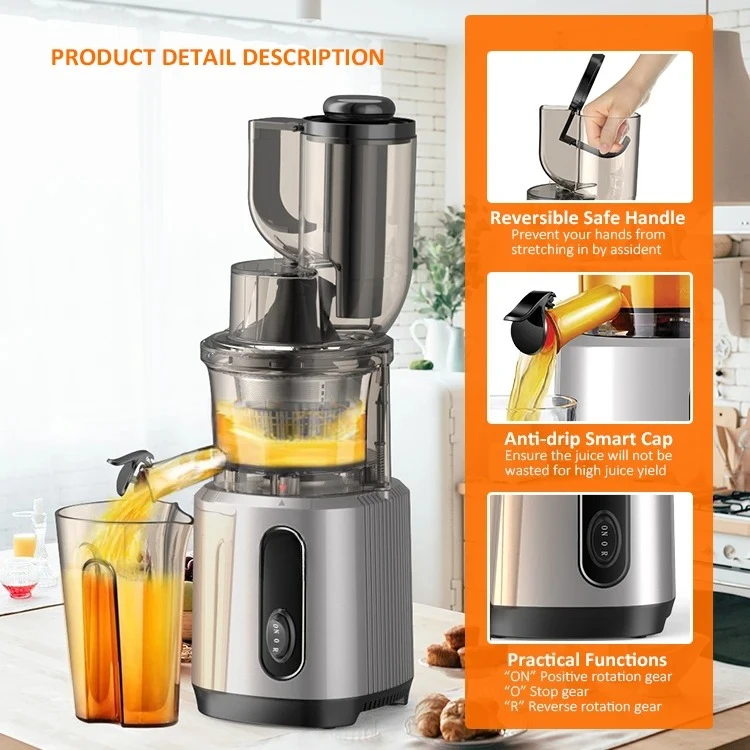 Factory Directly Selling Smart Electric Wide Mouth Chute Vertical Masticating Whole Big Mouth Slow Press Juicer Extractor