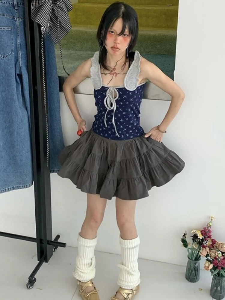 الصيف اليابانية الطباعة تانك القمم المرأة Y2k الجمالية الجناح المرقعة سليم صالح الدبابات الجرونج الجوف خارج ضمادة اقتصاص بروتيل