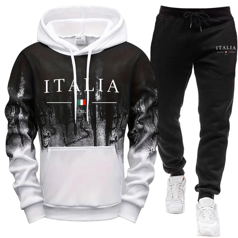 Autumn Winter Daily Sports Fashion Sweatshirt and Sweatpants Outfit Men's Set/Hoodie/Pants Italy New in Casual Hooded Tracksuit