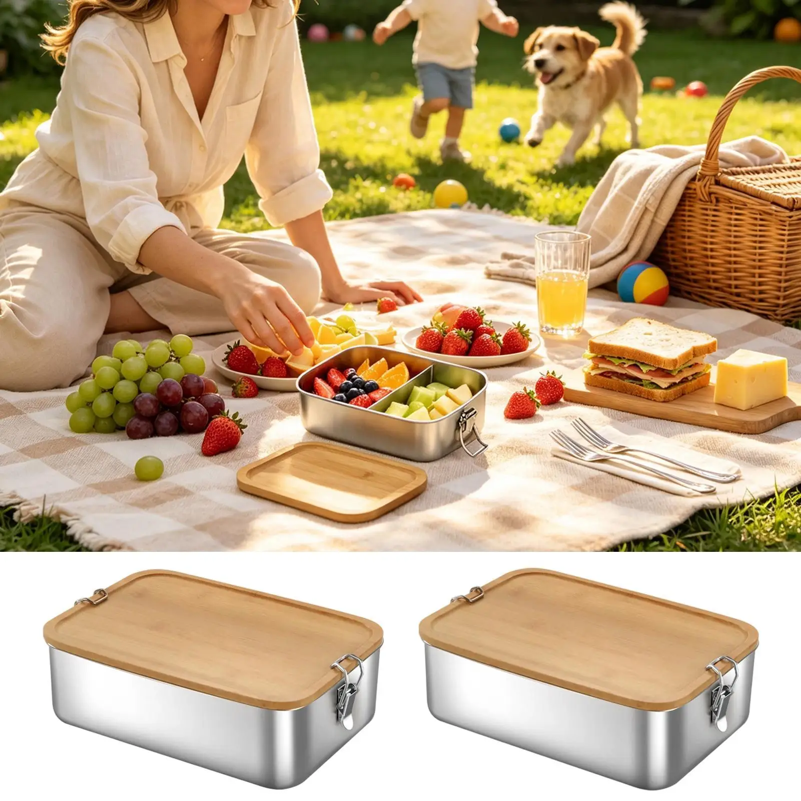 Stainless Steel Lunch Box Reusable Leak-Proof 850ml Lid Food Bowl Lunch Box for School Daycare Office Work Kitchen Travel Picnic