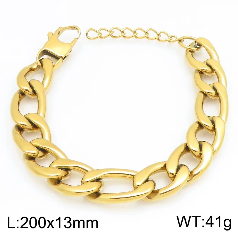 Gold/ silver Fashion Stainless Steel Figaro Cuban Link Bracelet For Women Mens Jewelry Huge 11mm 13mm 15mm 8inch