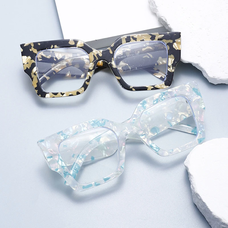 Rhaegal Fashion PC Square Floral Blue Light Blocking Glasses for Women Original Elegant Design Decorative Pink Glasses Woman