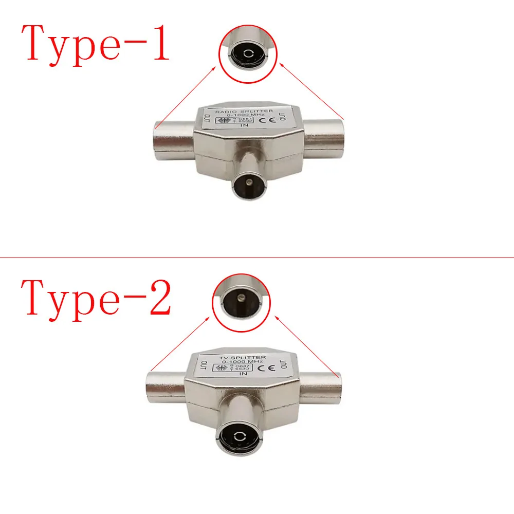 1Pcs T-Type 2 Male to 1 Female TV Antenna Connector TV Male to 2x Female T Shape Coaxial Cable Signal Transfer Combiner Adapter