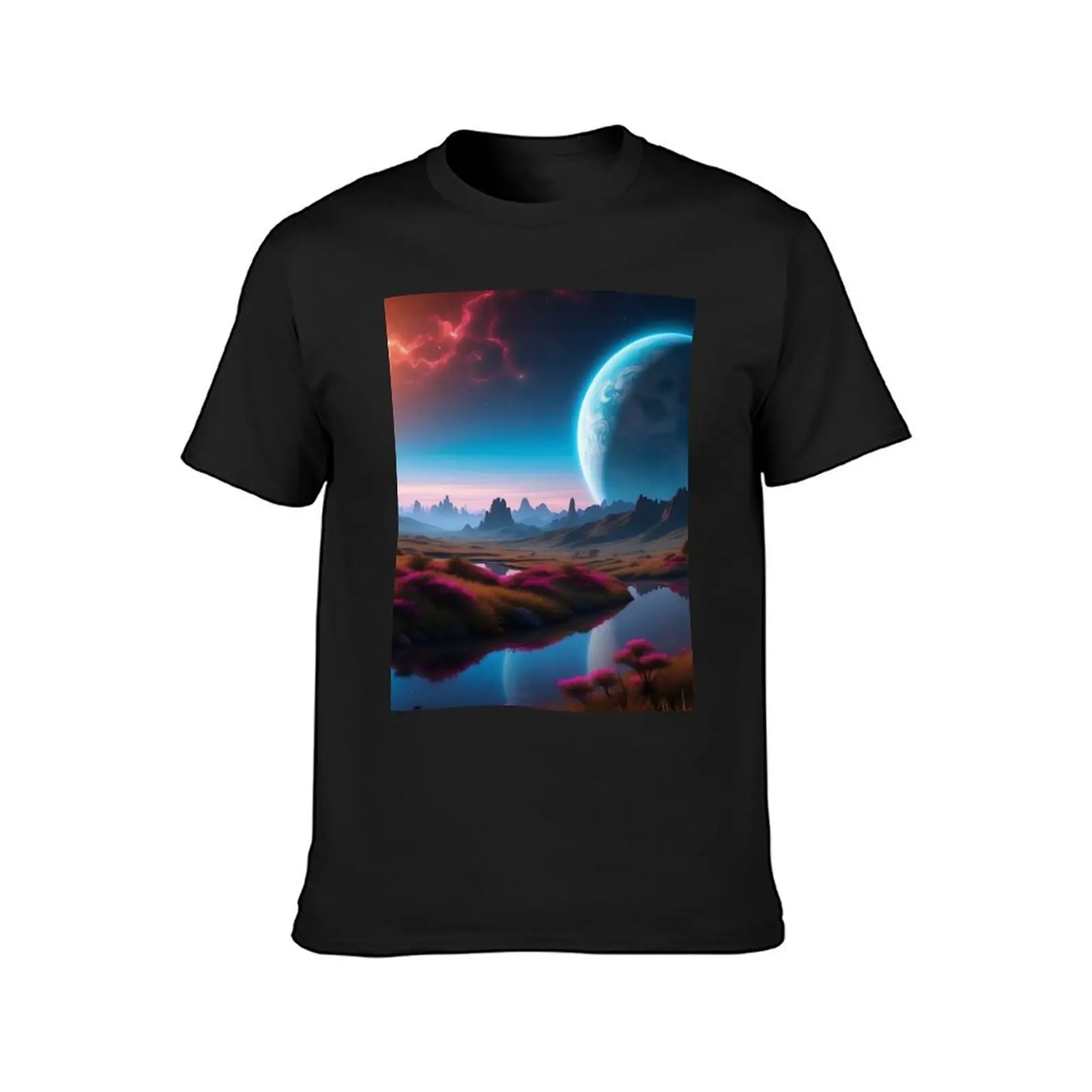 Lunar Embrace: Tranquil Night by the Celestial River T-Shirt plain cute tops Short sleeve tee men