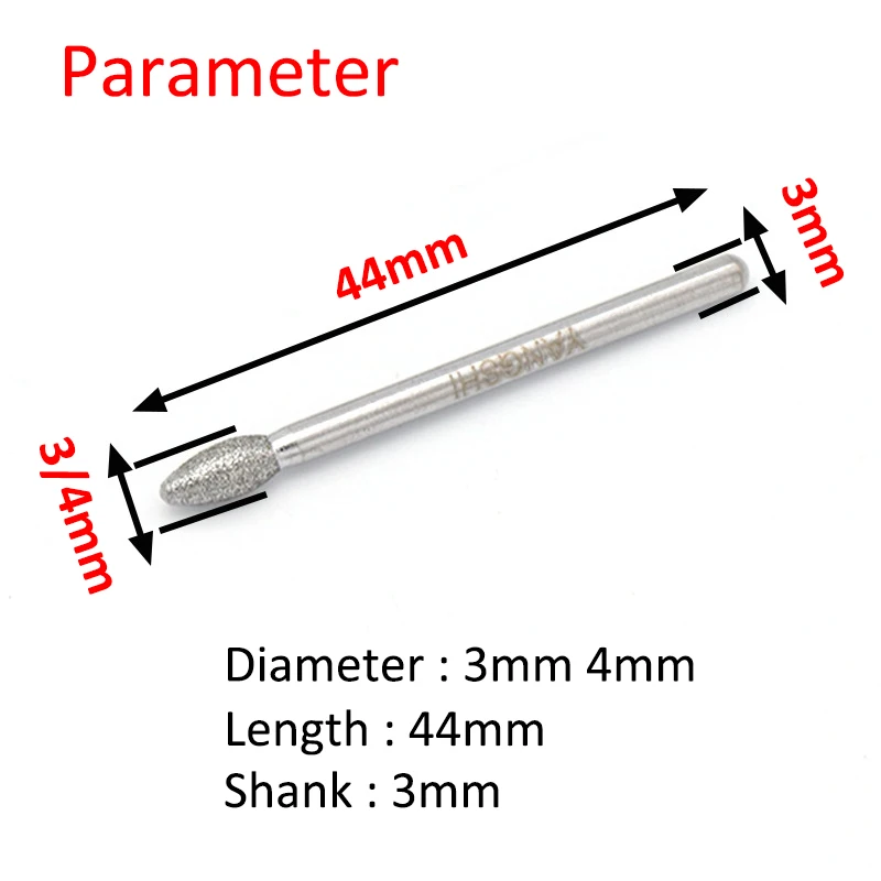 5pcs 3mm 4mm Diamond & CBN Grinding Head Burr Point Bit 3mm Shank Carving Engraving Bits Olive Shaped for Dremel Rotary Tools