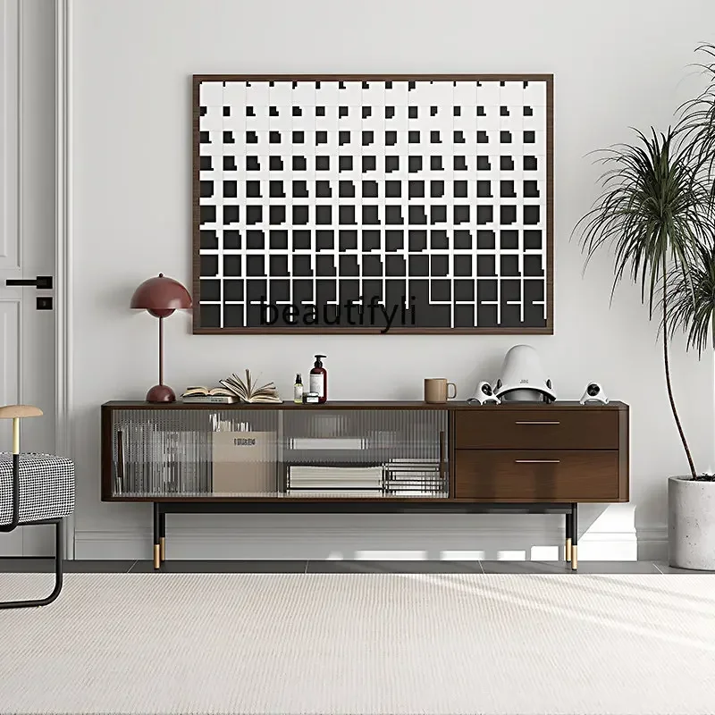 D178 Y zq Solid Wood TV Cabinet Nordic Floor Cabinet Modern Minimalist Living Room Storage Storage Glass Cabinet