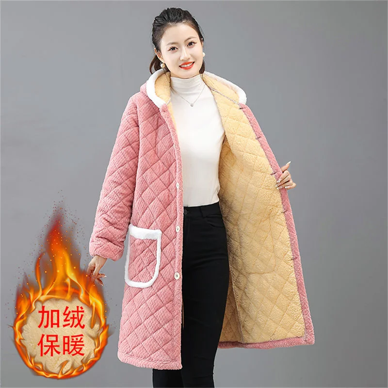 New Long Sleeved Outerwear With Velvet Thickened Winter Pajamas For Women Cotton Jacket For Work Clothes For Female Warm Jacket