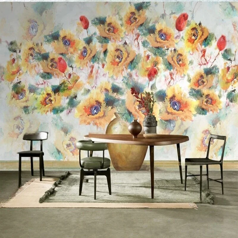 MU8918 Nordic light luxury The golden bottle flower language TV sofa bedroom background wall paper mural