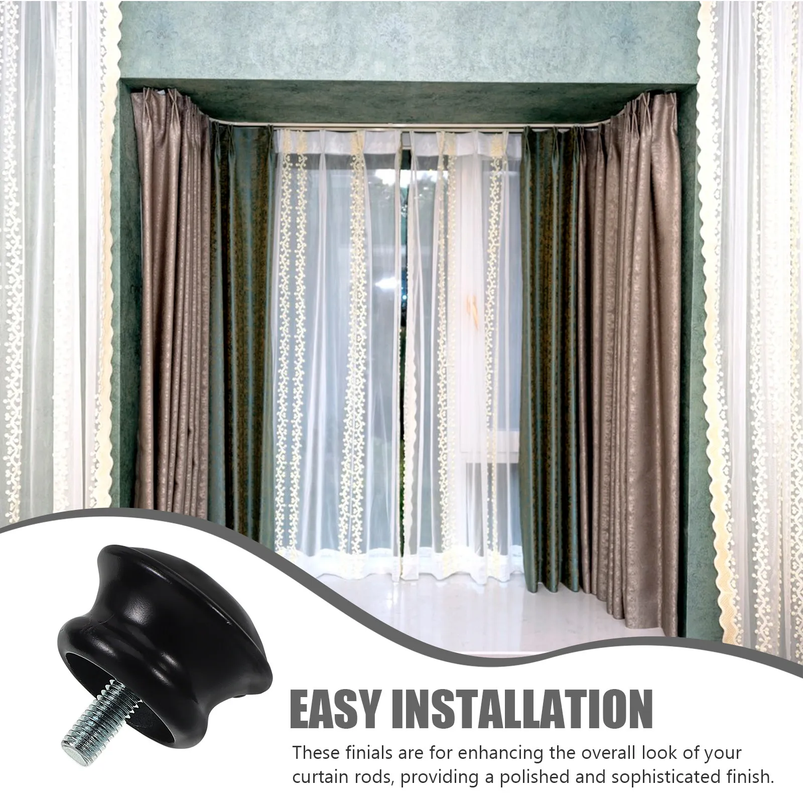 2Pcs Curtain Rod Decorative End Caps Stylish Curtain Finials Seamless covers Replacement for Window Drapery Home Office