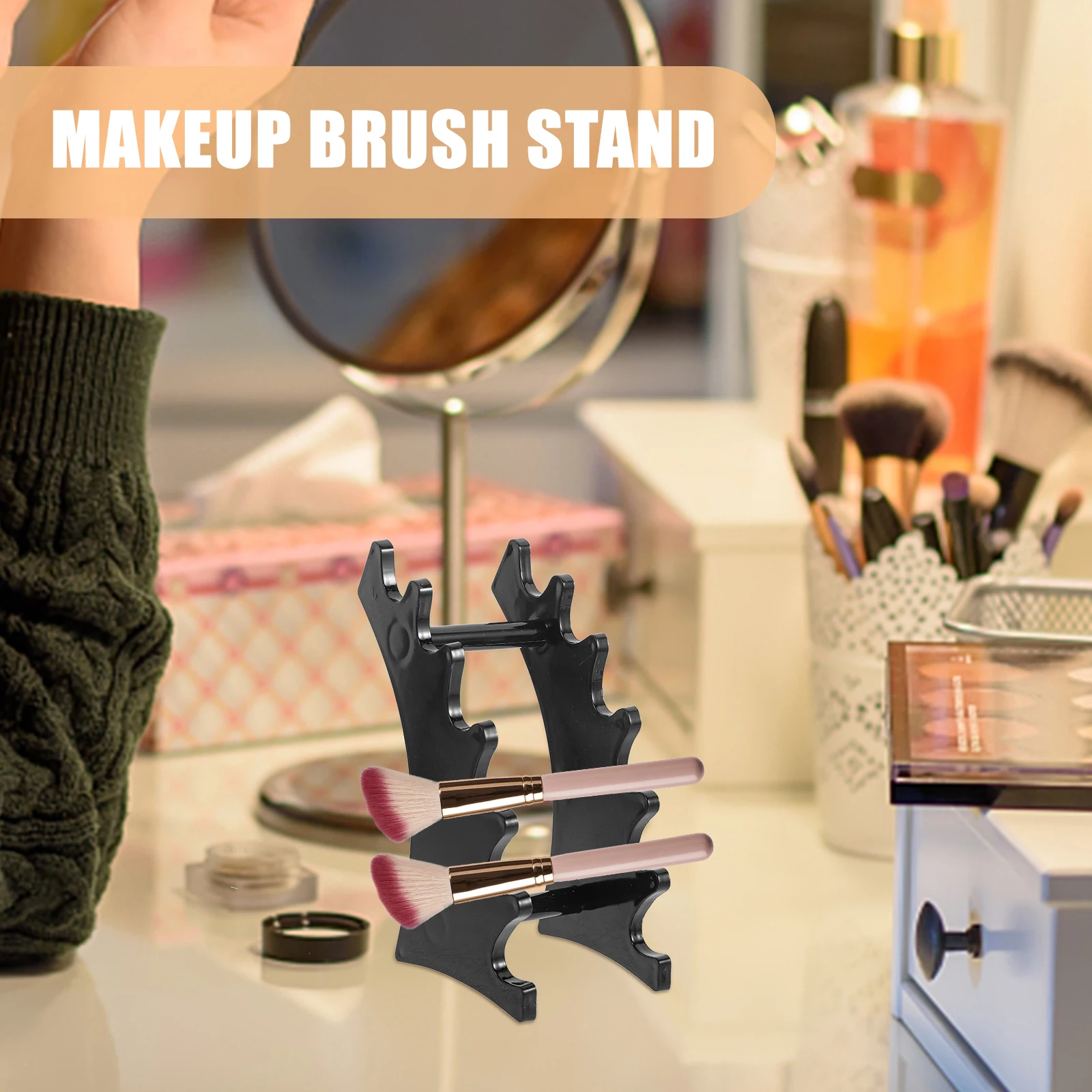 

Makeup Brush Holder Stand Rack Drying Shelf Black Mini Portable Lightweight Durable Material Home Salon Use Tool