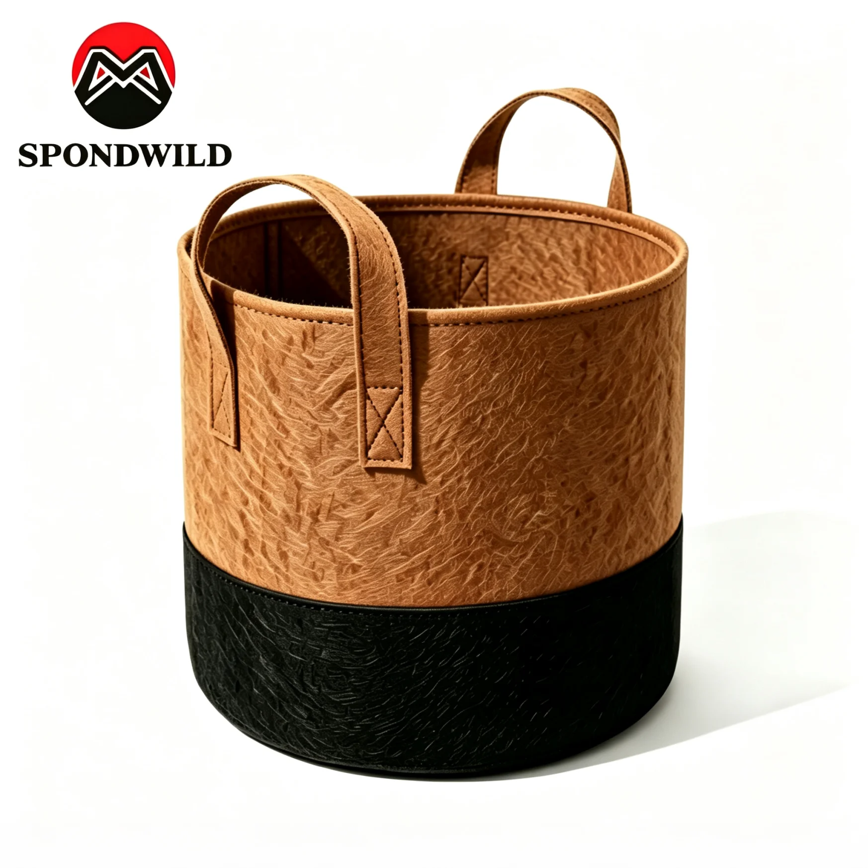 SPONDWILD Felt Grow Bag with Reinforced Handles, Two Tone Brown & Black Aeration Fabric Planter Pot for Vegetables, Herbs & Flow