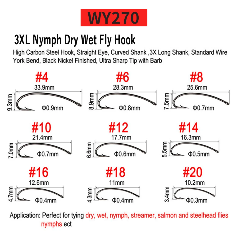 Vtwins  50 Classic Barb Barbless Fishing Fly Hook Dry Fly Wet Fly Jig Nymph Shrimps Nymph Caddis Streamer Fly Tying Hook #2-#2/0