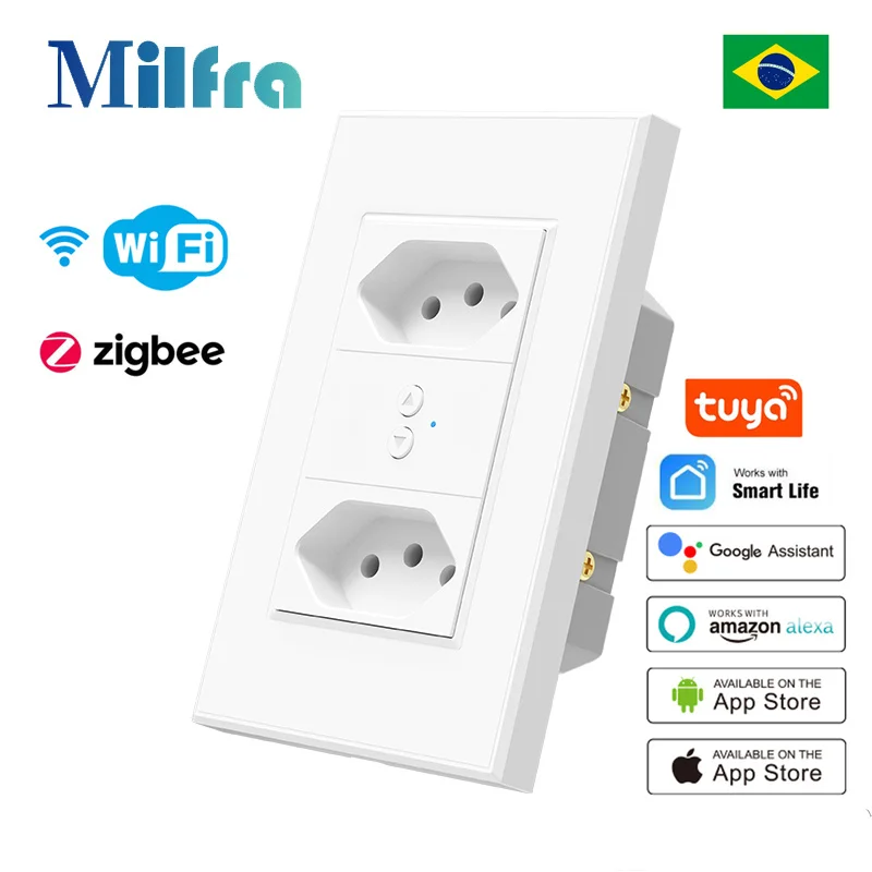 

Tuya Smart Brazil Plug Socket 10A 20A Brazilian Wifi Zigbee Wall Socket AC100-240V Timer Voice Control for Alexa Google Home