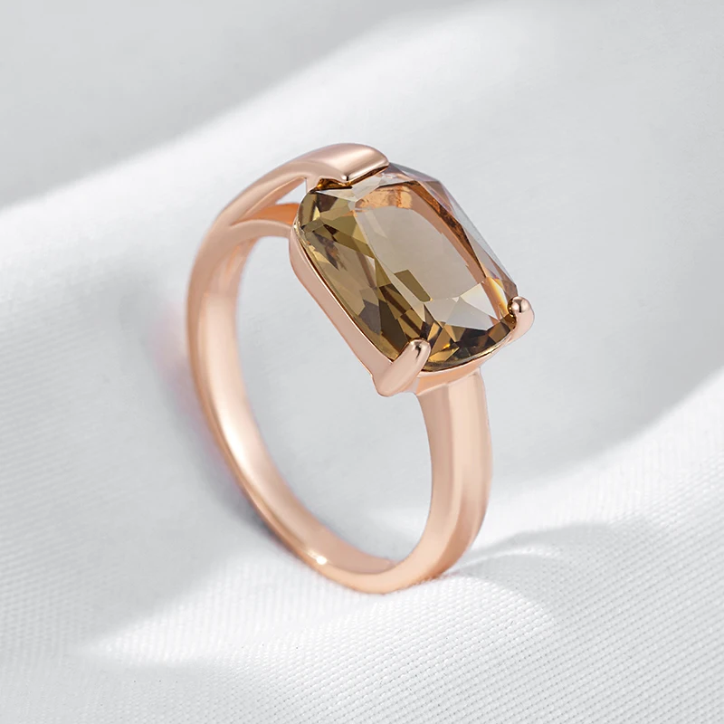 Kinel Square Brown Natural Zircon Bride Wedding Ring Fashion 585 Rose Gold Color Accessories High Quality Women Daily Jewelry