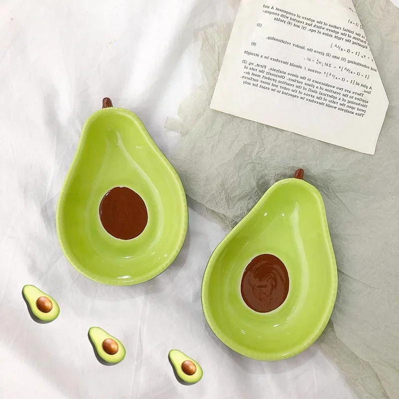 6.5 Inch Avocado Shape Ceramics Fruit Tray Creativity Dessert Plate Cute Household Salad Bowl Child Breakfast Dish Sushi Plate