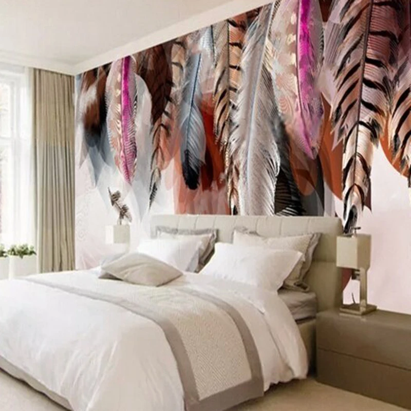 Modern Nordic aesthetic colorful feather TV luxurious home decoration bedroom sofa background wall decorative painting