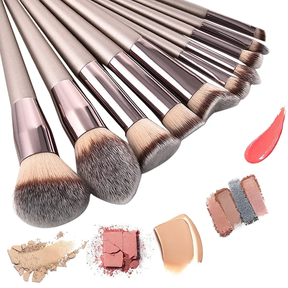 Juego de brochas de maquillaje Hot Champagne para mujer, brochas cosméticas para base, polvo, rubor, sombra de ojos, brocha Kabuki para mezclar maquillaje, herramientas de belleza