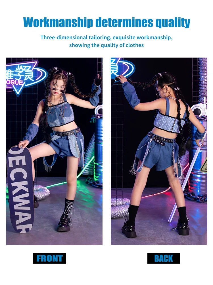 ZZL-Costume de danse K-PoP pour enfants, vêtements K-PoP pour enfants, danse de rue, spectacle Hip Hop, costume ChimCostume pour filles, haut de jazz imbibé, pantalon cool, mode