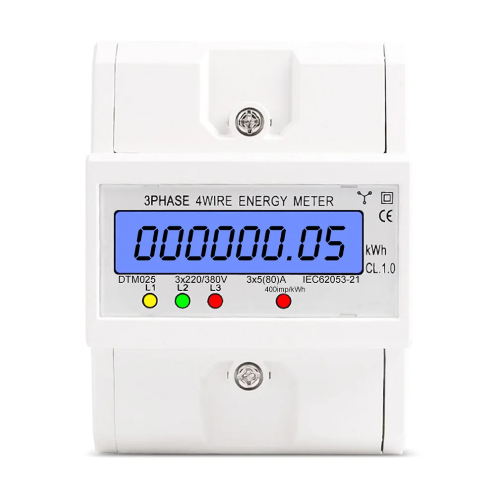 3 Phase 4 Wire Energy Meter 220/380V 5-80A Energy Consumption kWh Meter DIN Rail Installation Digital Electric Power Meter