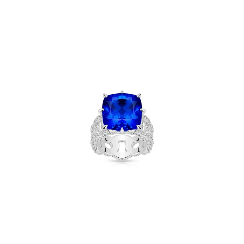BELLUX 925 Silver Synthetic Zircon Ring Blue Square Lace Luxury Royal Blue Sapphire Fashion Top Quality Ring