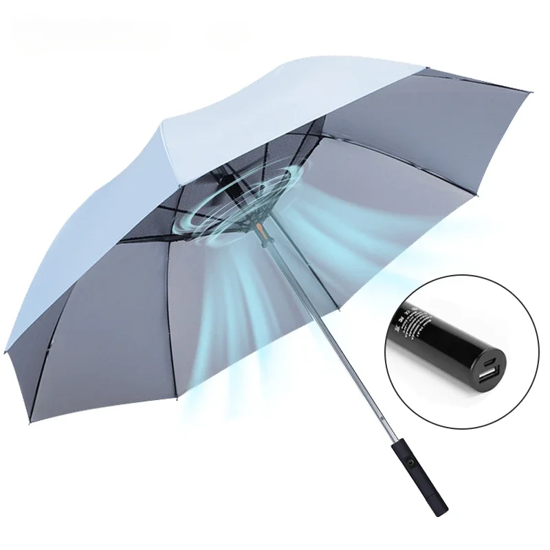 

Umbrella With Fan Creative Summer Golf Fishing Umbrella Sunny Rainy UV-proof Umbrella For Men Women Parasol Outdoor Beach