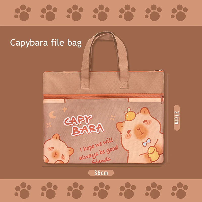 Capybara File Bag Handbag Zipper A4 Large Waterproof File Bag Organizer Folder Documents University Folders Offices Accessories