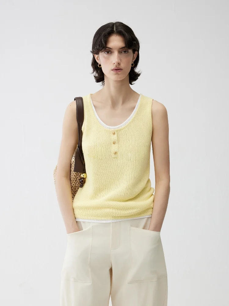 

Летний тонкий вязаный жилет на пуговицах с U-образным вырезом для женщин, повседневный, универсальный, модный, для работы, белый