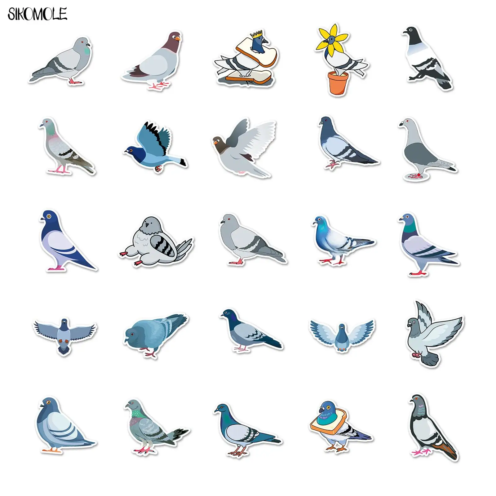 10/30/50pcs Cute Dove Stickers Bird Cool Animals fai da te Laptop valigia Skateboard chitarra Cartoon Graffiti Sticker giocattoli regalo per bambini