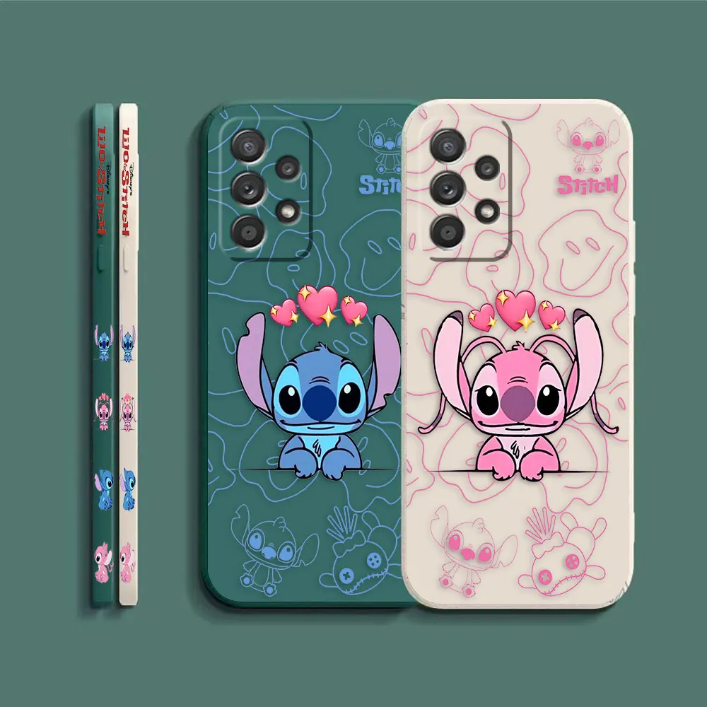 Case For Samsung Galaxy A91 A73 A72 A71 A53 A52 A51 A42 A33 AO3S 4G 5G Simple Liquid silicone Case Lilo And Stitch Angel Couple