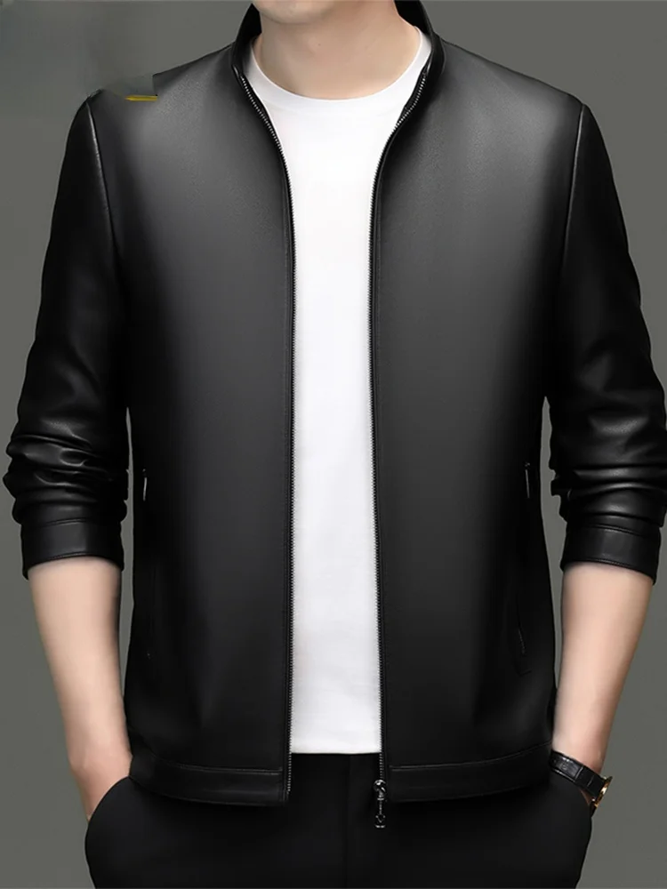 

TUCANO Autumn New Men's Stand Collar Leather Jaet Casual Middle-Aged And ly Dad Clothes Loose Fit Faion Ci Busines...