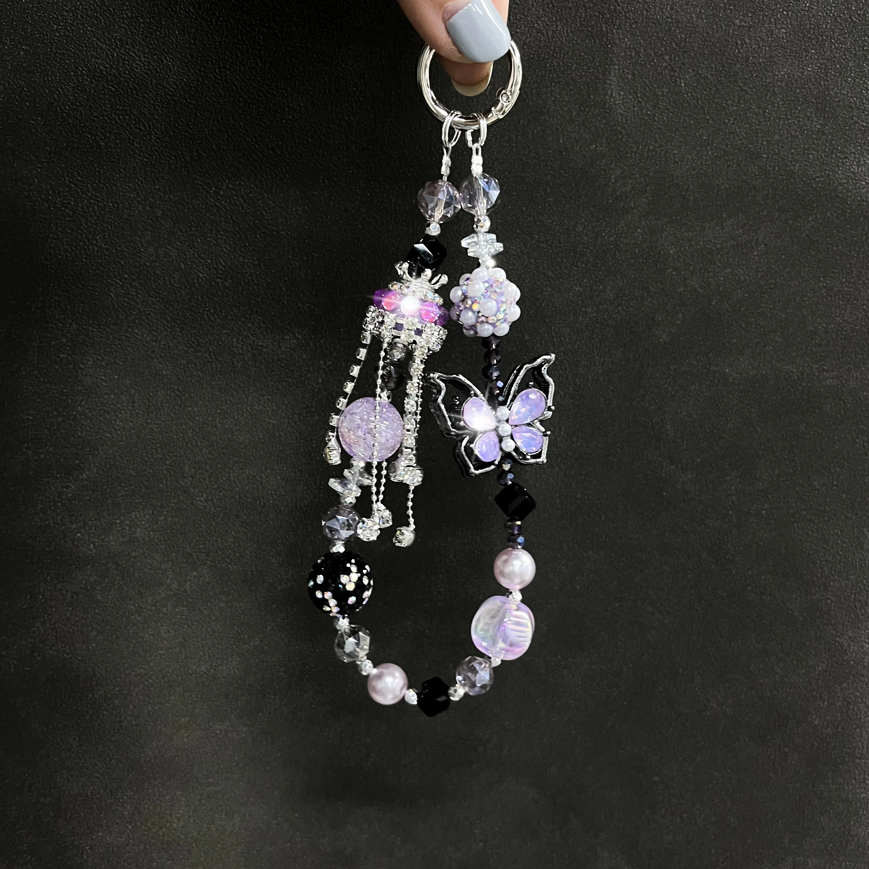 Luxury Purple Zircon Butterfly Phone Chain Heavy Industry Crown tassel Mobile Phone Accessories Phone Charms Phone Strap