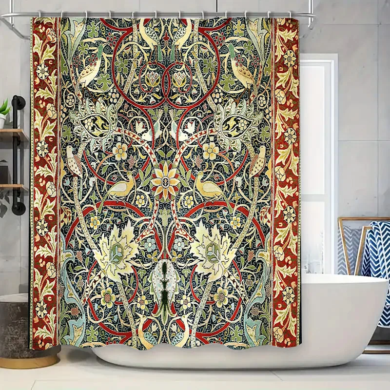

Vintage Floral Shower Curtain Botanical Pattern Bathroom Decor Nature Theme Waterproof Fabric Backdrop Washable Modern Style