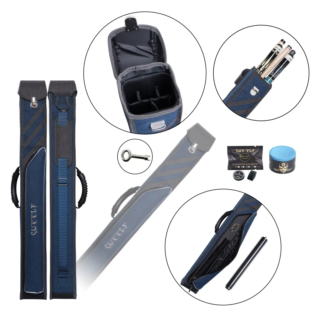 

Blue Pool Cue Case 2B3S with Shoulder Strap Handle Pool Cue Case With Keys Multiple Accessory Pockets