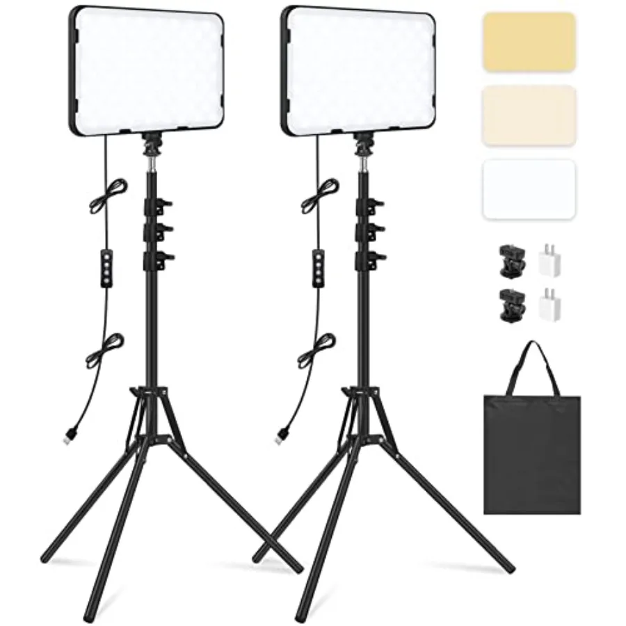 

2 Pack LED Video Light with 63'' Tripod Stand, 2500-8500K Dimmable Photography Studio Lighting for Video Film Recording/Collect