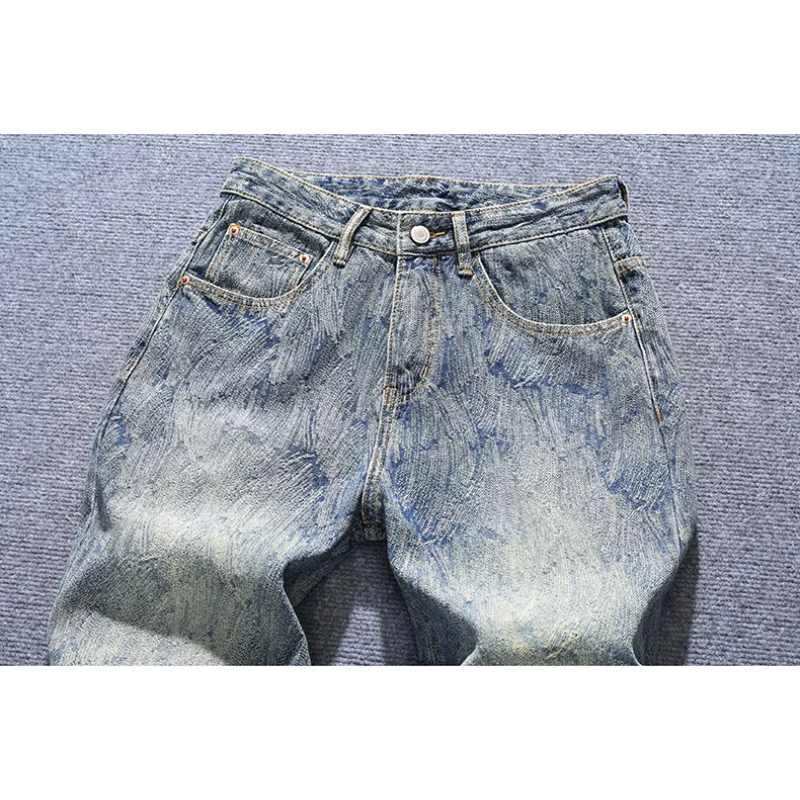 Свободные мужские джинсы прямого кроя, модный вышитый принт, модный уличный стиль, элитные ретро и крутые брюки Y2K.