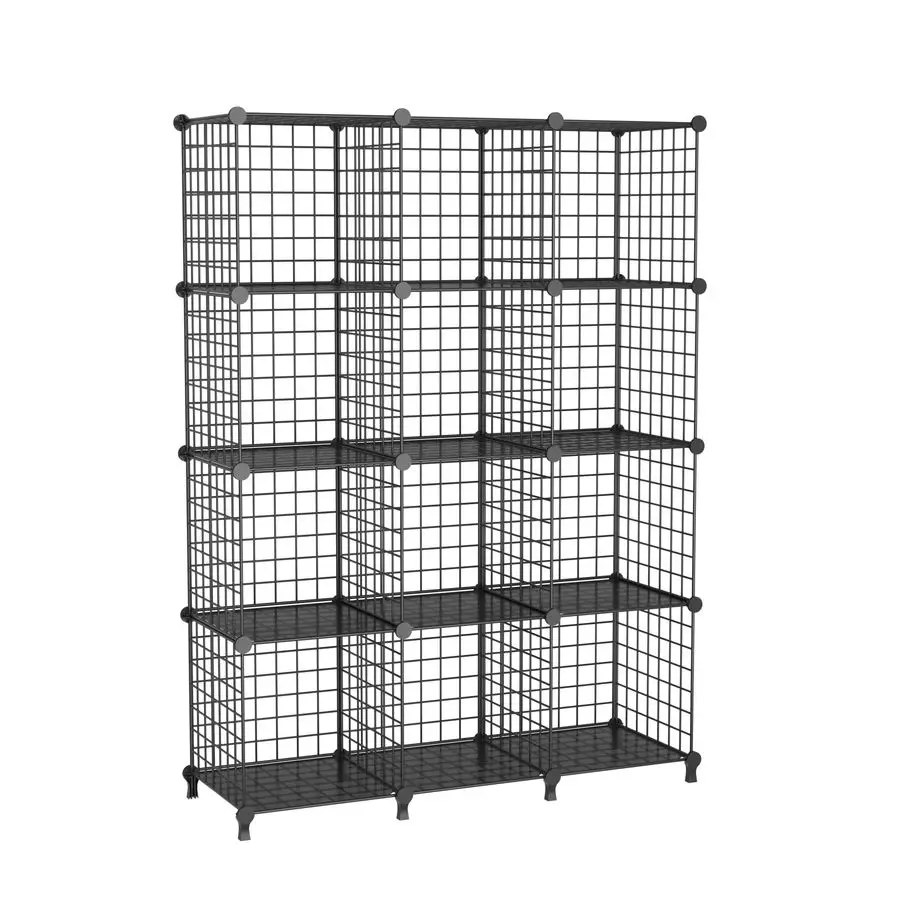 

Storage Organizer, Metal Wire Cube Shelving Unit, 11.8 L x 11.8 W x 11.8 H, Modular Grid Bookshelf for Closet, Bedroom, Office,