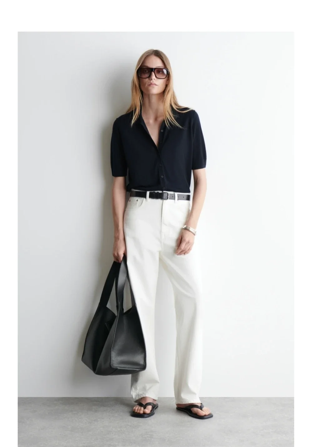 Ethereal costume 2025 cos summer new style of Ladies' casual fashion slim-fitting Navy blue short-sleeved POLO cardigan